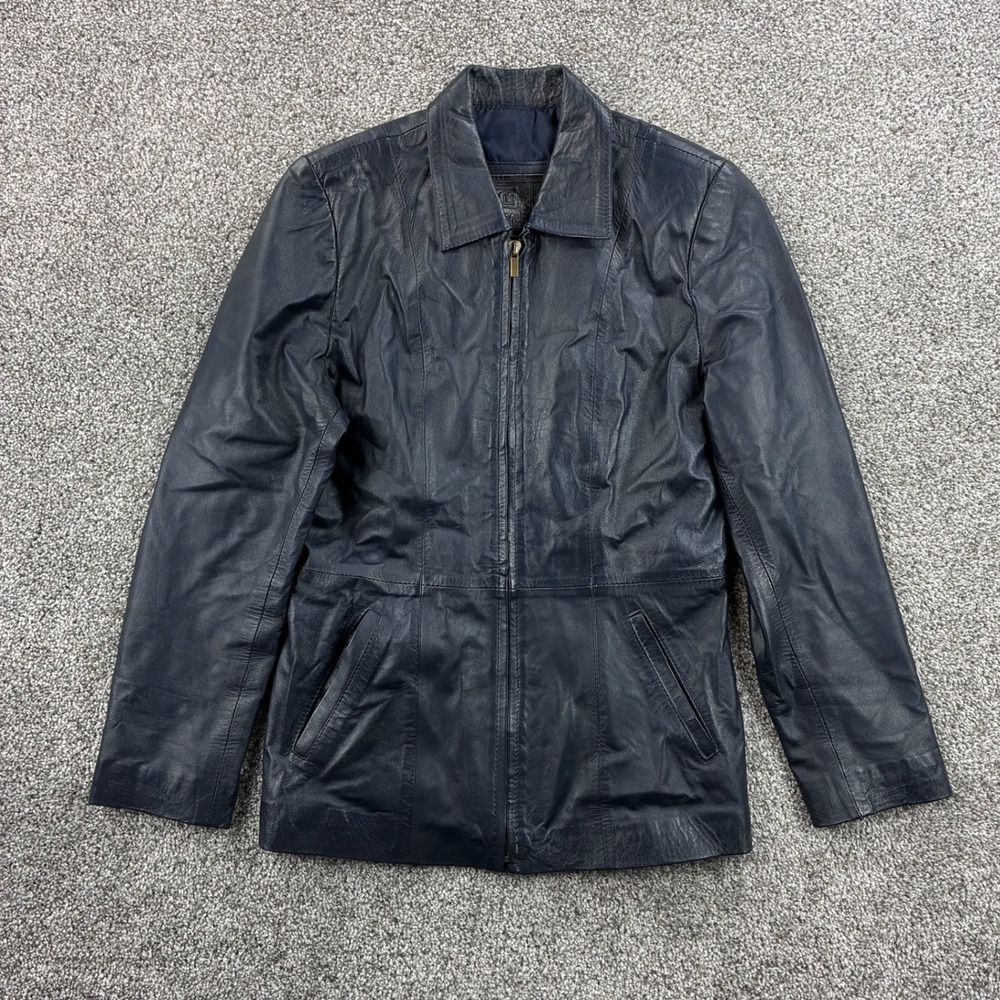 Vintage Marroquin Leather‎ Jacket Women's Medium Blue Colombian Leather Zip Up
